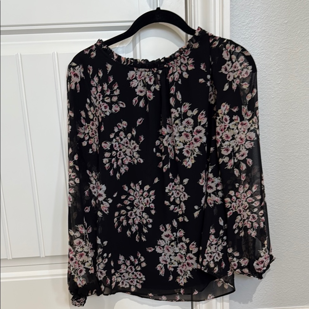 Floral Black and Pink Women's Top WHBM